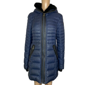 Womens Medium Pajar Down Parka Blue Puffer Cece Jacket Full Zip Winter Navy Blue